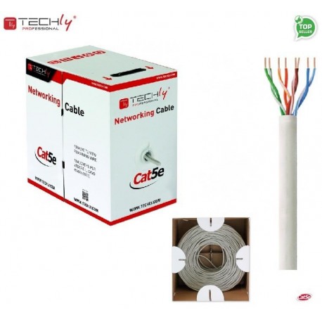 Kabel instalacyjny TechlyPro skrętka Cat5e UTP 4x2 drut CCA 305m, szary ITP7-UTP-IC-CCA 