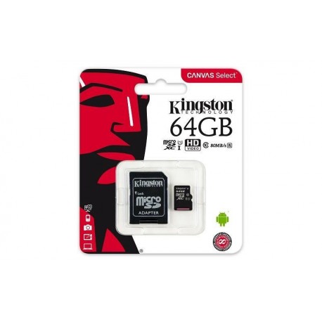Karta pamięci Kingston microSDXC Canvas Select 64GB UHS-I Class 10 + adapter