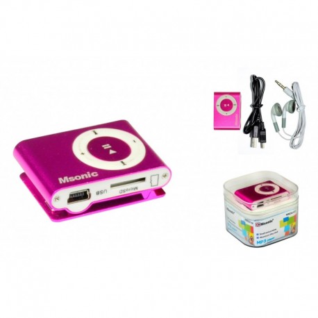 Odtwarzacz MP3 MSONIC MM3610P czytnik kart, aluminiowa obudowa, róźowy