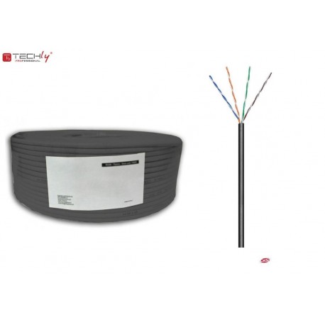 Kabel instalacyjny TechlyPro skrętka Cat5e U/UTP drut, 100m czarna 