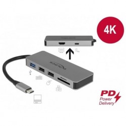 Replikator portów Delock USB Type-C -  HDMI, USB 3.0, 2x USB 2.0, PD 2.0, czytnik SD, USB type-C