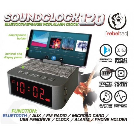 Głośnik Bluetooth/FM/USB Rebeltec SoundClock 120 radiobudzik silver