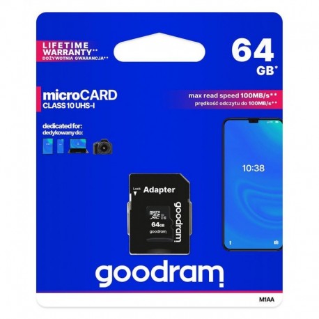 Karta pamięci microSDXC GOODRAM 64GB M1AA-0640R12 cl 10 UHS I + adapter