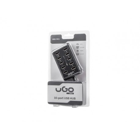 Hub USB 2.0 UGO UHU-1012 10-portowy aktywny + zasilacz czarny