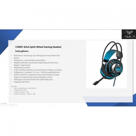 Słuchawki z mikrofonem ACME Aula Spirit Wheel Gaming czarno-niebieskie