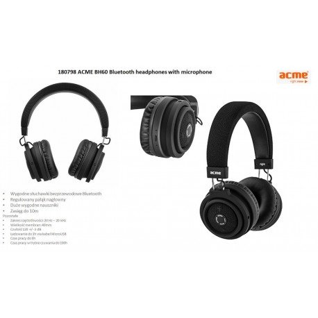 Słuchawki z mikrofonem ACME BH60 bezprzewodowe bluetooth czarne