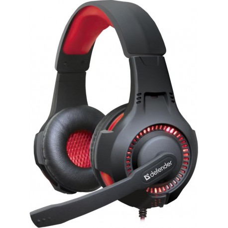 Słuchawki z mikrofonem DEFENDER WARHEAD G-450 podświetlane USB Gaming + czarno-czerwone