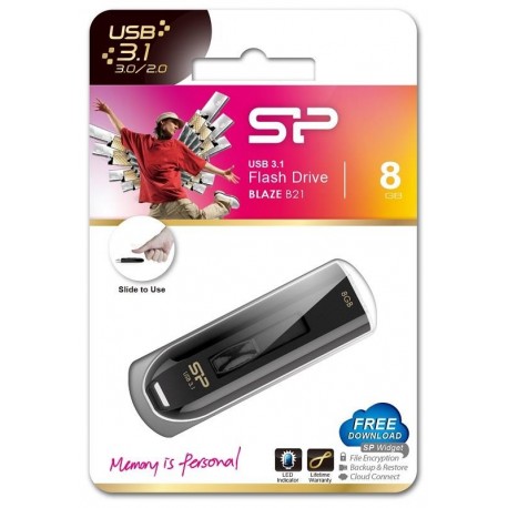Pendrive Silicon Power Blaze B21  8GB USB 3.0 / USB 3.1  Black