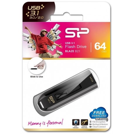 Pendrive Silicon Power Blaze B21 64GB USB 3.0 / USB 3.1  Black
