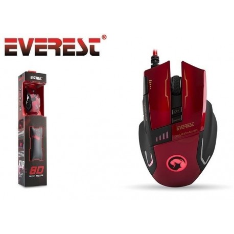 Mysz przewodowa Everest SGM-X10 optyczna 3200DPI 4LED czerwona + Podkładka dla graczy