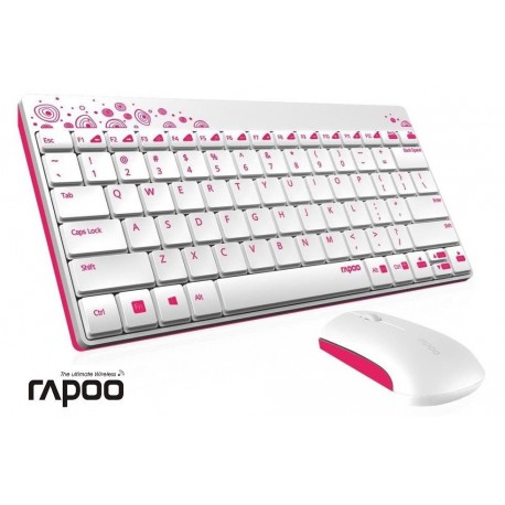 Zestaw bezprzewodowy klawiatura + mysz RAPOO 2,4G 8000 biało-różowy