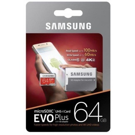 Karta pamięci SAMSUNG EVO+ micro SDXC 64GB (100/60 MB/s) Class 10 UHS-I + adapter SD MB-MC64GA/EU
