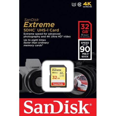 Karta pamięci SDHC SanDisk EXTREME 32 GB 90MB/s Class 10 UHS-I U3  
