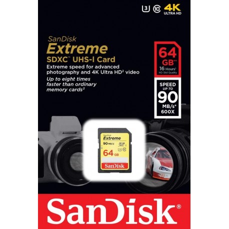 Karta pamięci SDXC SanDisk EXTREME 64 GB 90MB/s Class 10 UHS-I U3  