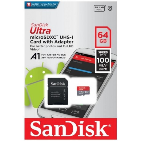 Karta pamięci microSDXC SanDisk ULTRA ANDROID 64GB 100MB/s A1 Class 10 UHS-I + adapter