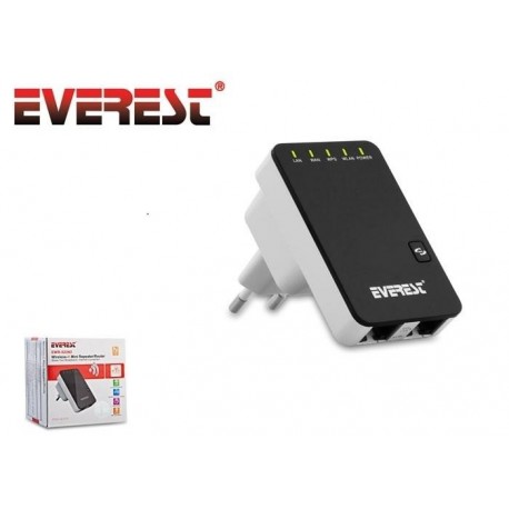 Repeater Everest EWR-523N2 Router WiFi 300 Mbps 2x RJ-45 WAN/LAN Black